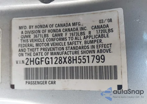 2008 Honda Civic Ex from USA, damaged, VIN 2HGFG128X8H551799